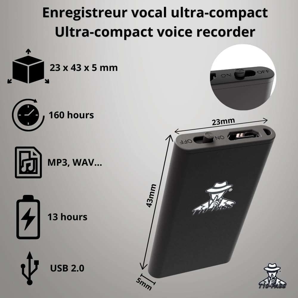 Micro Espion Ultra-Compact 16 Go, Détection Vocale & Longue Autonomie – Image 4