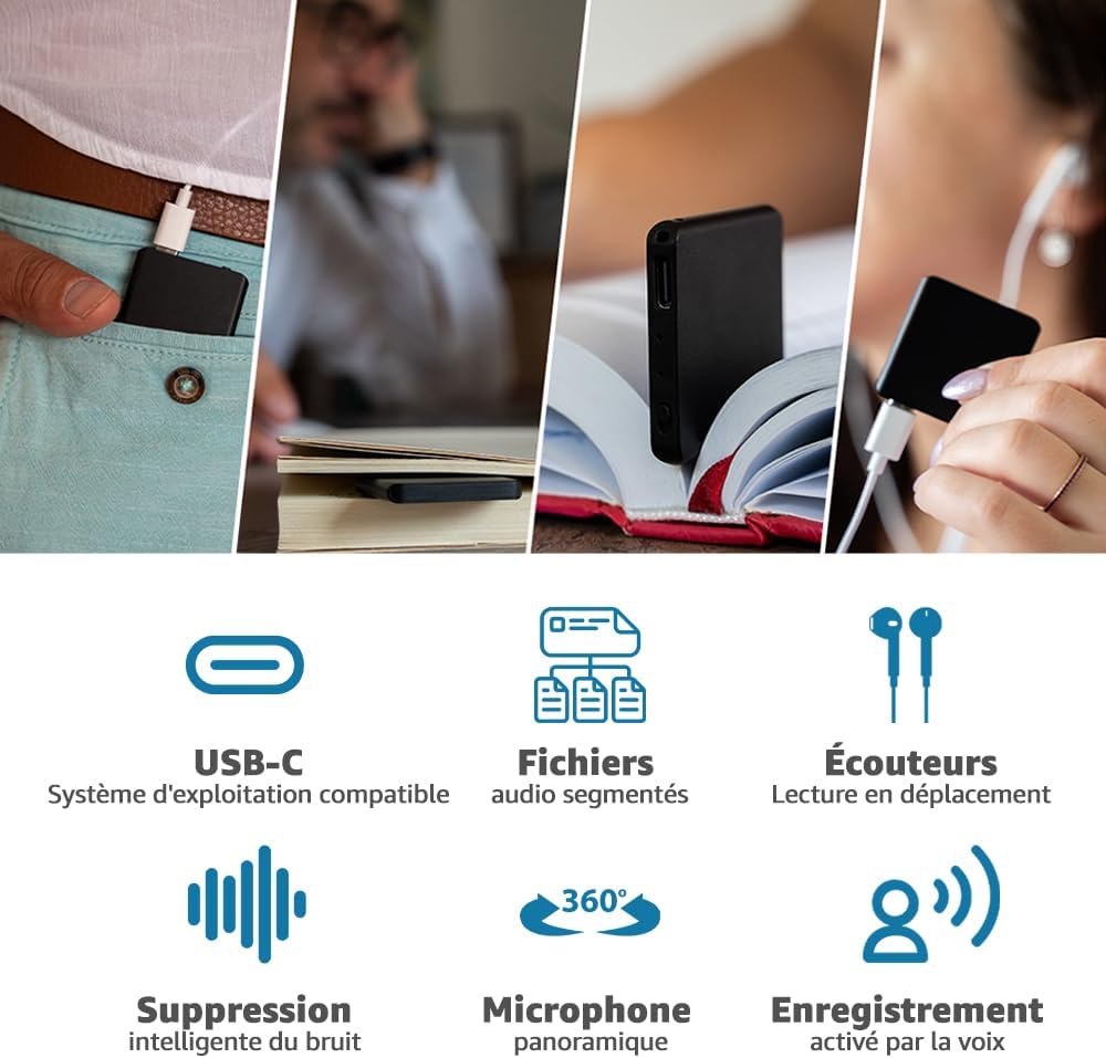 Mini Enregistreur Vocal Ultra-Fin, Activation Vocale, 1 145 h d’Autonomie – Image 4