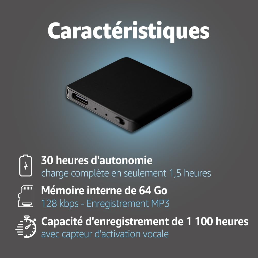 Mini Enregistreur Vocal Ultra-Fin, Activation Vocale, 1 145 h d’Autonomie – Image 3