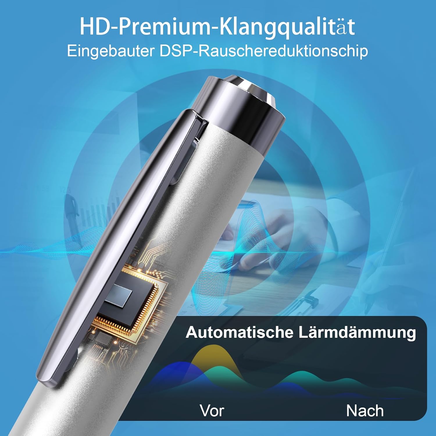 Stylo Enregistreur Vocal 100 Go – Micro Espion 1600 h, Réduction de Bruit AI – Image 2